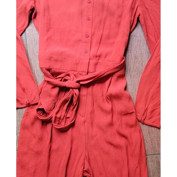 J CREW Puff Sleeve Casual Jumpsuit Straight Fit RED ORANGE Drapey Size 4 NEW - Picture 14 of 15